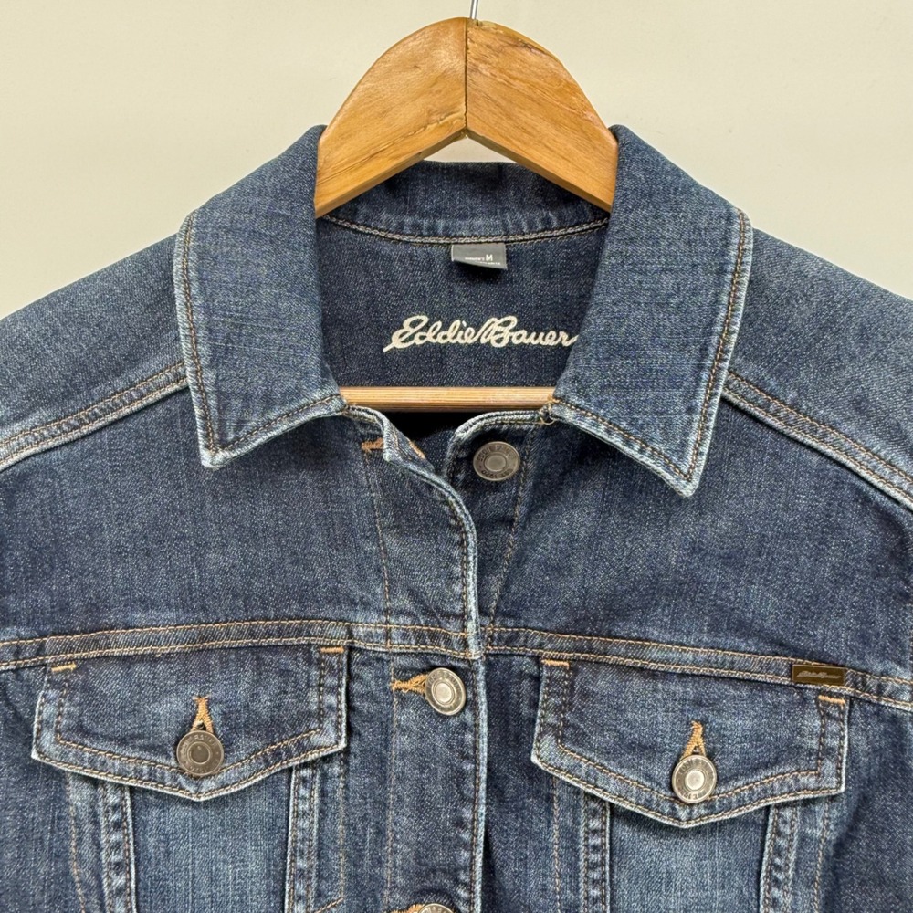 Eddie Bauer Womens Dark Wash Denim Jean Jacket Blue Medium Classic